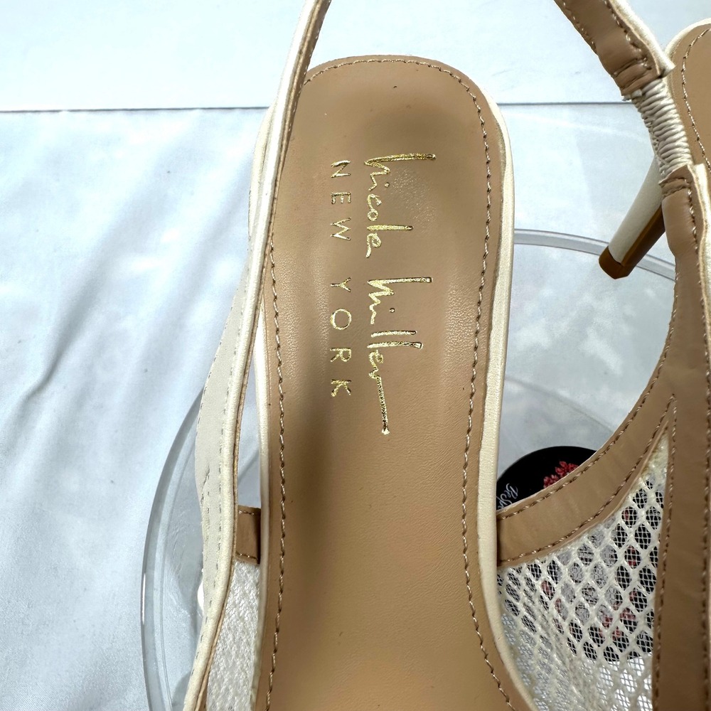 Nicole Miller New York Pearl Mesh Slingback Pump Womens 8 Cream Pointed Toe Heel - Picture 14 of 14